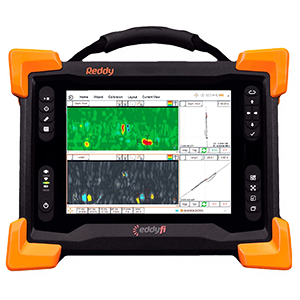 Eddyfi Reddy electromagnetic NDT system showing real-time C-scan results for surface crack and corrosion detection