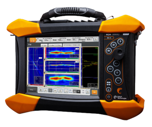 Eddyfi Gekko phased array flaw detector displaying PAUT and TFM weld inspection data on screen